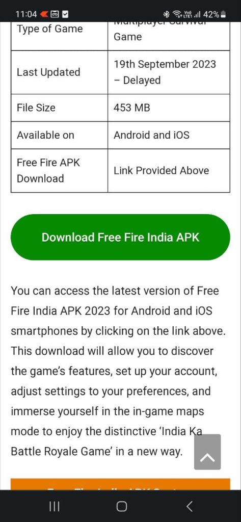 Garena Free Fire India Download Size & Storage Required