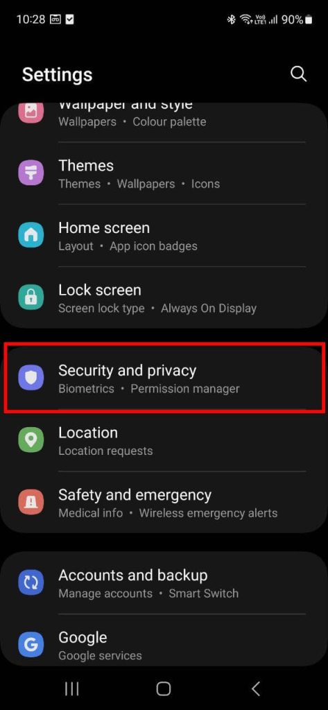 security and privacy screenshot of android setting