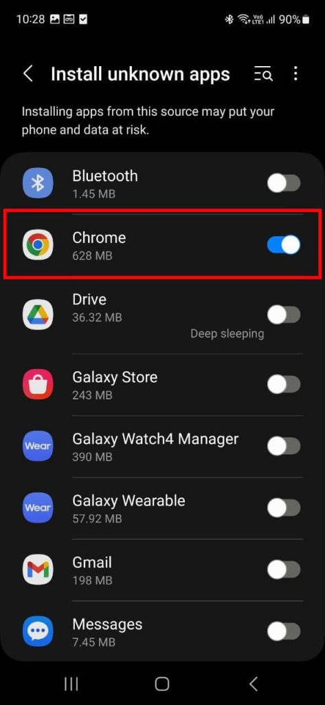 enable chrome unknown download android screenshot